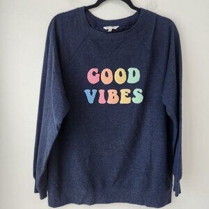 Wildfox Good Vibes Navy Blue Crewneck Sweatshirt Rainbow Lettering Women's S